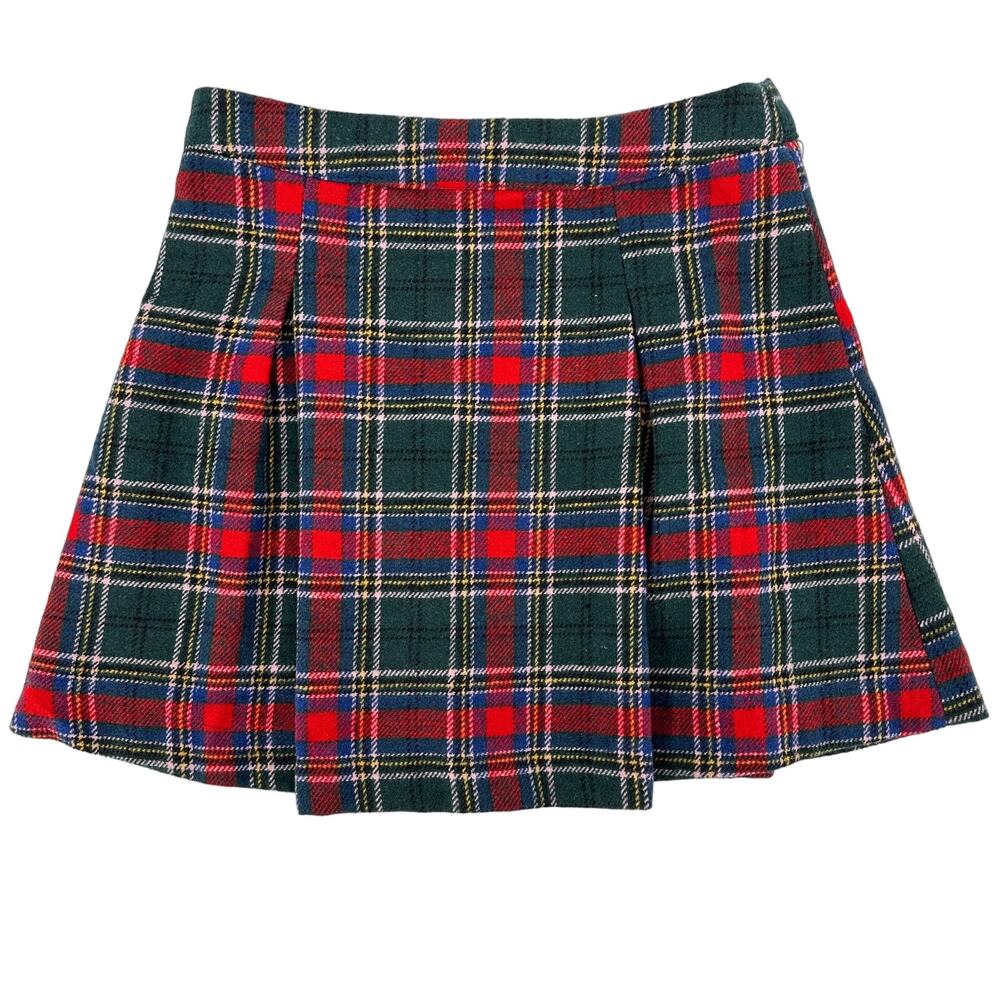 Copper Key Plaid Pleated Mini Skirt Girls Size Large 14 Red Green